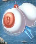 anthro big_breasts big_nipples breasts female huge_breasts hyper hyper_breasts nipples solo swimming water lavochnica hare lagomorph leporid mammal rabbit 5:6 absurd_res hi_res