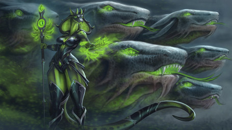 anthro biped breasts clothed clothed_anthro clothed_female clothing female feral forked_tongue green_body green_eyes green_scales green_tongue group long_tail non-mammal_breasts scales snake_hood solo_focus tail thick_thighs tongue wide_hips neilenk european_mythology greek_mythology mythology hydra reptile scalie snake 16:9 absurd_res colored digital_media_(artwork) green_theme hi_res widescreen