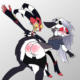 anthro bodily_fluids bottomwear bottomwear_down butt butt_slap choker clothed clothing corporal_punishment crying dominant dominant_male duo embarrassed female genitals jewelry male necklace on_lap pants pants_down partially_clothed punishment reddened_butt shorts shorts_down slap spank_marks spank_marks_on_ass spanked_butt spanking tears vulva calzcrom hellaverse helluva_boss mythology blitzo_(helluva_boss) loona_(helluva_boss) canid canid_demon canine demon hellhound imp mammal mythological_canine mythological_creature absurd_res hi_res daughter_(lore) father_(lore) father_and_child_(lore) father_and_daughter_(lore) parent_(lore) parent_and_child_(lore) parent_and_daughter_(lore)