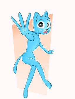 3_toes 4_fingers anthro barefoot black_eyes blue_body blue_tail exposed_teeth eyebrows feet fingers forced_perspective fur looking_at_viewer male navel nude open_mouth pink_nose simple_background simple_eyes smile solo standing tail three-quarter_view toes white_background moonlight_kylin cartoon_network the_amazing_world_of_gumball gumball_watterson domestic_cat felid feline felis mammal 2026 3:4 absurd_res digital_media_(artwork) full-length_portrait hi_res portrait