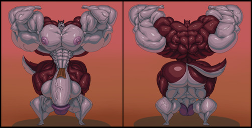 abs anthro back_muscles balls biceps big_balls big_butt big_muscles big_penis black_border border bottomwear butt clothed clothing flaccid flexing flexing_bicep flexing_both_biceps fur genitals huge_balls huge_muscles huge_penis humanoid_genitalia humanoid_penis hyper hyper_balls hyper_genitalia hyper_muscles hyper_penis ineffective_clothing ineffective_loincloth loincloth loincloth_only male multicolored_body multicolored_fur muscular muscular_anthro muscular_legs muscular_male nipples pecs penis rear_view red_body red_fur simple_background solo tail thick_thighs topless two_tone_body two_tone_fur vein veiny_muscles veiny_penis white_body white_fur wide_hips saltyjaguar balto_(series) universal_studios kodiak_(balto) canid canine canis domestic_dog husky mammal nordic_sled_dog spitz digital_media_(artwork) hi_res
