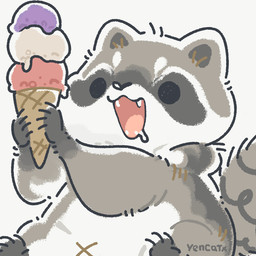 ambiguous_gender black_eyes black_nose bodily_fluids chibi dessert dot_eyes drooling feral food grey_body ice_cream navel saliva simple_background simple_eyes sitting solo white_body x_navel yencatx mammal procyonid raccoon 1:1 2022