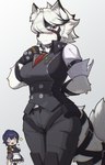 anthro breasts clothed clothing crossgender duo female fingerless_gloves gloves handwear looking_at_viewer maid_uniform mtf_crossgender solo_focus uniform tenescross mihoyo zenless_zone_zero belle_(zenless_zone_zero) von_lycaon canid canine canis human mammal wolf hi_res