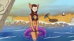 anthro beach bottomless bra breasts cleavage clothed clothing covering covering_crotch covering_self female headgear headwear hood inflatable inner_tube mask sea seaside solo underwear water fieryashy ashy_(fieryashy) mammal unknown_species absurd_res hi_res