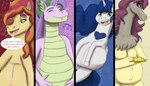 4_fingers accessory anthro belly big_belly blue_background blue_eyebrows blue_markings blue_tail border breasts brown_eyes brown_mane cheek_tuft chest_tuft claws closed_smile cutie_mark dialogue dipstick_ears ear_markings eyebrows eyelashes facial_tuft fangs featureless_breasts female female_anthro female_feral feral finger_claws fingers fur green_body green_ear_tips green_eyes green_hair green_scales group hair hair_accessory hair_tie hands_on_own_belly heart_(marking) hooves horn light long_hair long_mane long_neck looking_at_viewer mane mane_over_eye markings medium_breasts mouth_closed multicolored_body multicolored_ears multicolored_fur multicolored_hair multicolored_mane musical_note musical_symbol navel open_mouth open_smile orange_mane outie_navel pink_hair_tie pink_tongue pregnant pregnant_anthro pregnant_female pregnant_feral princess pupils purple_background purple_body purple_eyebrows purple_fur purple_hair purple_horn red_background red_eyebrows red_mane royalty scales shy simple_background slit_pupils smile smiling_at_viewer speech_bubble symbol tail teeth tongue tuft two_tone_body two_tone_fur two_tone_hair two_tone_mane unguligrade unicorn_horn wavy_hair wavy_mane white_body white_claws white_fur white_hooves white_horn wings yellow_background yellow_breasts skywater futurehooves hasbro mayternity mayternity_2025 my_little_pony mythology cherry_top elegrace_flux fan_character princess_radiant_eclipse spiral_twinkle chimera draconequus dracony dragon earth_pony equid equine horse hybrid mammal mythological_creature mythological_equine mythological_scalie pony scalie winged_unicorn absurd_res digital_drawing_(artwork) digital_media_(artwork) english_description hi_res lighting shaded