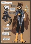 2019 android anthro avian barefoot beak biped black_body black_fur black_nose border brown_body brown_feathers clothed clothing conditional_dnp dialogue digital_media_(artwork) domestic_cat duo english_text feathers feet felid feline felis female fluff-kevlar fur hair hi_res machine male mammal orange_border robot short_stack size_difference speech_bubble talons text toes vale_(fluff-kevlar) warning_(fluff-kevlar) white_body white_fur white_hair yellow_body yellow_eyes yellow_fur