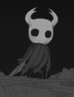 2_horns ambiguous_gender biped black_body black_eyes clothed clothing empty_eyes holding_melee_weapon holding_object holding_weapon horn melee_weapon nail_(weapon) solo standing vloak weapon sharpski hollow_knight_(franchise) team_cherry the_knight_(hollow_knight) arthropod vessel_(species) 2026 absurd_res hi_res monochrome