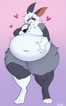 ambiguous_gender anthro beverage blush bottle container digitigrade drinking drinking_straw eyes_closed femboy fluffy food fur grey_body grey_fur hair hand_on_belly happy heart_symbol holding_food holding_object long_hair moobs multicolored_body multicolored_fur navel nude obese obese_anthro overweight overweight_anthro purple_background simple_background smile solo standing thick_thighs two_tone_body two_tone_fur white_body white_fur white_hair wide_hips la-frugele lagomorph leporid mammal rabbit 2021 hi_res signature male_(lore)