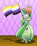 abstract_background ambiguous_gender animate_inanimate bladedragoon7575 crown elemental_creature elemental_humanoid flag flora_fauna generation_5_pokemon headgear hexatoy hi_res holding_flag holding_object humanoid inflatable lgbt_pride lilligant living_inflatable nintendo nonbinary_(lore) nonbinary_pride_colors plant plant_humanoid pokemon pokemon_(species) pool_toy pride_color_flag pride_colors solo