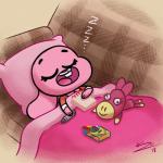 anthro bedding blanket buckteeth crayon daww female fur furniture notebook open_mouth pillow pink_body pink_fur sleeping sofa solo teeth tongue young young_anthro phoenixkenny cartoon_network the_amazing_world_of_gumball anais_watterson daisy_the_donkey lagomorph leporid mammal rabbit 1:1 hi_res