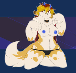 anthro areola biped breasts female fur hair horn nipples solo tail munkeesgomu bovid bovine canid canine canis cattle domestic_dog hybrid mammal alpha_channel hi_res
