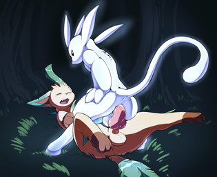 anal anal_penetration animal_genitalia animal_penis anus backsack balls butt canine_genitalia canine_penis cute_fangs duo erection eyes_closed fangs feral forest genitals glowing grass knot leaf looking_pleasured lying male male/male male_penetrated male_penetrating male_penetrating_male on_back orgasm_face outside penetration penis plant power_bottom raised_tail semi-anthro sex shallow_penetration sheath straddling tail teeth tree roy_arashi microsoft nintendo ori_(series) pokemon xbox_game_studios ori_(ori) canid canine eeveelution elemental_creature flora_fauna generation_4_pokemon guardian_spirit leafeon mammal pokemon_(species) spirit crossover