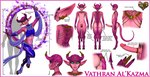 3d_(artwork) absurd_res border chain claws clothing demon digital_media_(artwork) english_text genitals girly hi_res horn humanoid humanoid_genitalia janner3d jewelry long_penis male model_sheet not_furry nude penis piercing pink_body pink_skin pupils silk slit_pupils solo spade_tail tail text vathran white_border