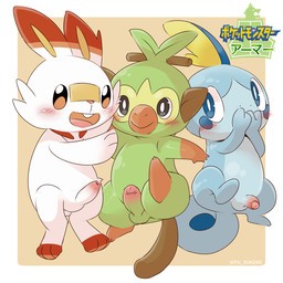 3_fingers 3_toes 4_fingers anthro balls band-aid band-aid_on_face bandage bandage_on_face biped blue_balls blue_cheeks blue_eyes blue_penis blue_tail blush blush_lines border brown_ears brown_tail buckteeth cheek_tuft covering covering_mouth covering_own_mouth covering_self dipstick_ears ear_markings erection facial_tuft featureless_feet feet feral fingers flaccid foreskin fur genitals glans glistening glistening_eyes glistening_genitalia glistening_penis gloves_(marking) green_balls green_body green_fur grey_eyes group humanoid_genitalia humanoid_genitalia_on_feral humanoid_penis humanoid_penis_on_feral leg_markings male male/male male_anthro male_feral markings mismatched_genitalia mismatched_humanoid_penis mismatched_penis mouth_closed multicolored_ears multicolored_penis nude nude_anthro nude_male open_mouth orange_background orange_body orange_ear_tips orange_eyes orange_fur orange_nose partially_retracted_foreskin penis pink_glans pink_penis quadruped simple_background socks_(marking) starter_trio tail teeth text toeless_(marking) toes trio tuft two_tone_penis unretracted_foreskin white_balls white_body white_border white_fur white_penis yellow_inner_ear pu_sukebe nintendo pokemon generation_8_pokemon grookey lagomorph mammal pokemon_(species) primate reptile scalie scorbunny sobble 1:1 2019 artist_name digital_drawing_(artwork) digital_media_(artwork) hi_res