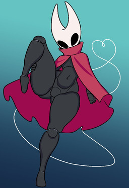 2_horns anthro black_eyes butt butt_from_the_front cape clothing doll_joints featureless_chest featureless_crotch female female_anthro fingers flat_chested gradient_background holding_raised_leg horn navel red_cape red_clothing simple_background solo thick_thighs white_head dumbwitchyy hollow_knight_(franchise) team_cherry hornet_(hollow_knight) arthropod insect 2026 digital_drawing_(artwork) digital_media_(artwork) full-length_portrait hi_res portrait