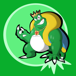 anthro clenched_teeth cloak cloak_only clothed clothing crown crown_only featureless_crotch hand_on_ground headgear headgear_only jewelry looking_at_viewer male mostly_nude necklace necklace_only nude overweight overweight_anthro overweight_male partially_clothed solo teeth bigaron mario_bros nintendo wart_(mario) amphibian frog hi_res