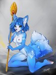 2020 3:4 accessory anthro barefoot big_tail biped black_eyebrows black_nose blue_body blue_fur blue_hair blue_tail breasts canid canine digital_media_(artwork) dragonfu eyebrows eyelashes feet female fingers fluffy fluffy_tail fox front_view full-length_portrait fur furgonomics genitals gold_(metal) green_eyes hair holding_object inner_ear_fluff jewelry kneeling krystal's_staff krystal_(star_fox) long_hair long_tail looking_at_viewer mammal multicolored_body multicolored_fur nintendo nipples nude pawpads pink_nipples pink_pawpads pinup portrait pose pussy ring signature simple_background small_breasts smile solo staff star_fox tail tail_accessory tail_jewelry tail_ring toes tuft two_tone_body two_tone_fur white_body white_fur