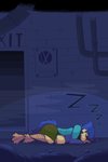 alley anthro clothing eyewear feet glasses hoodie male sleeping topwear matters_of_confusion helelos yully_yullington avian 2:3 comic digital_media_(artwork) hi_res pixel_(artwork)