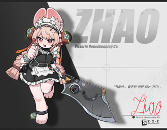 3_toes 5_fingers anklet anthro barefoot braided_pigtails clothed clothed_anthro clothed_female clothing cosplay dress ear_piercing ear_ring feet female fingers flat_chested fully_clothed fully_clothed_anthro fully_clothed_female fur hair holding_melee_weapon holding_object holding_sword holding_weapon inner_ear_fluff jewelry maid_headdress maid_uniform melee_weapon paws piercing pink_body pink_fur pink_hair red_eyes ring_piercing solo sword text toes tuft uniform weapon passive408 mihoyo zenless_zone_zero ellen_joe zhao_(zenless_zone_zero) lagomorph leporid mammal rabbit thiren english_text hi_res letterbox