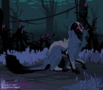 4_toes ambiguous_gender black_body black_fur digitigrade feet feral fluffy fluffy_tail fur glowing glowing_eyes grey_body grey_fur night outside pink_eyes plant quadruped solo tail toes tree mick39 honto_(onigami) talyxian talyxian_stalker