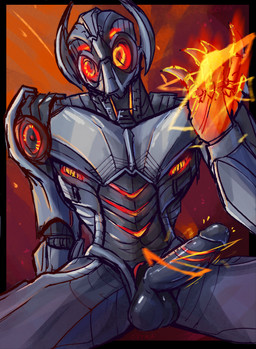 anthro armor big_chest big_penis effects electricity erection genitals glowing glowing_eyes glowing_hands headgear helmet humanoid_genitalia humanoid_penis looking_at_viewer machine male metallic_body muscular muscular_male not_furry penis solo sparks spread_legs spreading oxtra marvel marvel_rivals ultron humanoid robot robot_humanoid absurd_res hi_res