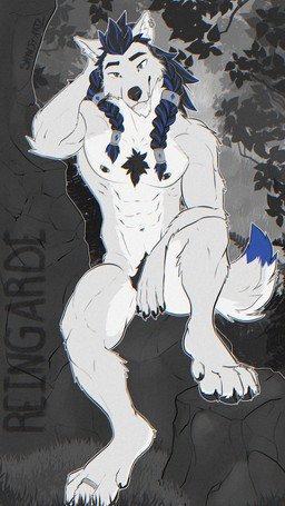accessory arm_support barbell_piercing braided_hair ear_piercing ear_ring facial_piercing fluffy fluffy_chest fluffy_pubes forest hair hair_accessory hair_ring hands_covering_crotch leaning_on_elbow long_hair male nipple_piercing nipples nose_piercing nose_ring nude piercing plant ring_piercing sitting smile solo tasteful_nudity tooth_ring tree shynjy blizzard_entertainment mythology warcraft reingarde canid canine mammal mythological_canine mythological_creature werecanid werecanine werecreature werewolf worgen absurd_res hi_res