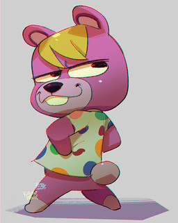 anthro biped chibi clothing fur pink_body pink_fur shirt simple_background solo topwear kittykatmaniac animal_crossing nintendo vladimir_(animal_crossing) bear mammal 2021