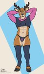 abs anthro clothed clothing fur hoodie legwear male muscular muscular_male simple_background smile solo thigh_highs thong topwear underwear delta_dewitt meme_clothing paggi_outfit ben_(delta_dewitt) deer mammal digital_media_(artwork) hi_res meme