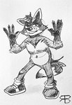anthro clothing footwear hands_up looking_at_viewer male navel shoes simple_background smile sneakers socks solo white_background bagel_northpaw big_mouth_(series) mating_season_(series) netflix mammal procyonid raccoon black_and_white guide_lines hi_res monochrome signature