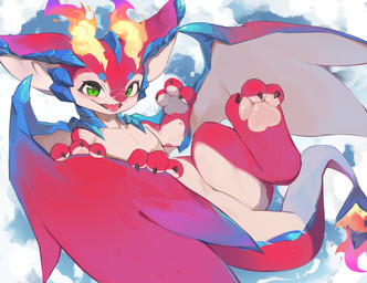 2_horns 3_fingers 3_toes anthro biped claws fangs feet fingers fire flaming_horn flaming_tail fur green_eyes hindpaw horn kemono looking_at_viewer male open_mouth open_smile pawpads paws pink_body pink_fur pose simple_background smile smiling_at_viewer solo tail teeth toe_claws toes tongue white_background white_body white_fur wings kusan_nei european_mythology league_of_legends mythology riot_games tencent smolder_(lol) dragon mythological_creature mythological_scalie scalie western_dragon 2025 absurd_res cel_shading digital_drawing_(artwork) digital_media_(artwork) hi_res shaded