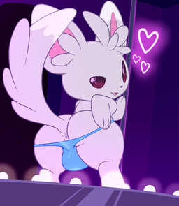 anthro anus bent_over bulge butt clothing half-closed_eyes heart_symbol inside looking_at_viewer looking_back male narrowed_eyes open_mouth panties pole presenting presenting_hindquarters seductive semi-anthro solo standing strip_club stripper_pole underwear undressing junebug69 nintendo pokemon generation_5_pokemon mammal minccino pokemon_(species) rodent