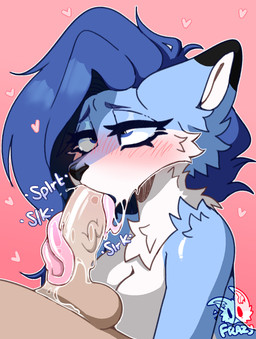 ahegao anthro anthro_focus big_tongue blue_body blue_fur blue_hair blush blush_lines bodily_fluids breasts duo fellatio female female_focus female_penetrated fur genitals hair heart_symbol humanoid_genitalia humanoid_penis long_tongue looking_pleasured male male/female male_penetrating male_penetrating_female oral oral_penetration penetration penile penis penis_in_mouth saliva sex solo_focus tongue tongue_out tongue_out_fellatio tonguejob frazy luna_(foxawoo) canid canine fox human mammal hi_res female_(lore) trans_(lore)
