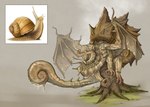 ambiguous_gender eyestalks feral grass membrane_(anatomy) membranous_wings plant shell solo tail wings rappenem mythology dragon gastropod hybrid mollusk mythological_creature mythological_scalie scalie snail hi_res reference_image