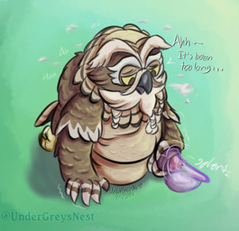 air_puff anthro arm_tuft beak beard belly big_belly black_beak bodily_fluids braided_beard braided_hair brown_body brown_feathers catch_condom claws condom cum cum_on_penis dialogue ejaculation elderly_anthro elderly_male erection facial_hair feather_hands feathers feet filled_condom foreskin genital_fluids genitals green_background hair handjob head_tuft humanoid_genitalia humanoid_penis looking_at_genitalia looking_at_penis looking_pleasured male masturbation mustache onomatopoeia open_beak open_mouth overweight overweight_anthro overweight_male penile penile_masturbation penis purple_condom sex sexual_barrier_device shoulder_tuft simple_background solo sound_effects tail tail_feathers talons text toe_claws toes tuft wearing_condom winged_arms wings undergreysnest breath_of_the_wild nintendo the_legend_of_zelda kaneli_(tloz) avian bird owl rito colored english_text shaded signature watermark