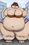 accessory anthro belly big_belly big_breasts blush bottomwear bow_ribbon breasts brown_hair building clothing cracked_ground deep_navel female hair hair_accessory hair_bow hair_ribbon huge_breasts huge_thighs macro morbidly_obese morbidly_obese_anthro morbidly_obese_female navel obese obese_anthro obese_female open_mouth overweight overweight_anthro overweight_female ribbons road shorts sky solo thick_thighs topwear viroveteruscy if_hell_had_a_taste marci_hetson domestic_cat felid feline felis mammal 2020 absurd_res hi_res