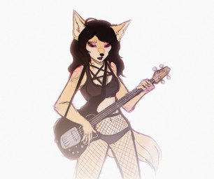 anthro bass_guitar black_hair clothed clothing eyeliner female fishnet_clothing fur guitar hair inverted_pentagram makeup musical_instrument occult_symbol pentagram playing_guitar playing_music plucked_string_instrument simple_background solo string_instrument symbol white_background prudzin silvera canid canine fox mammal 2017 absurd_res hi_res sketch
