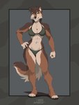 2023 abs absurd_res anthro athletic athletic_female bikini breasts canid canine canis cleavage clothed clothing female hand_on_hip hi_res mammal pinup pose sierra_howlett solo stoopix swimwear tomboy two-piece_swimsuit under_boob wolf