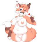 anthro big_breasts breasts brown_body brown_fur candy collar collar_only curvy_figure dessert female food fur heart_symbol lollipop navel nipples nude orange_body orange_fur pink_eyes slightly_chubby solo thick_thighs voluptuous white_body white_fur wide_hips vixentine canid canine fox mammal absurd_res hi_res