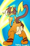 anthro anus backsack balls butt genitals male presenting scarf solo azuraracon nintendo pokemon azura_racon_(fursona) generation_1_pokemon mammal pokemon_(species) raichu rodent hi_res