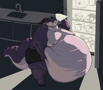 anthro belly beverage big_belly bottomwear claws clothing drinking food hand_on_belly horn huge_belly inside male moobs morbidly_obese morbidly_obese_anthro morbidly_obese_male nipples obese obese_anthro obese_male overweight overweight_anthro overweight_male shorts solo standing tail sugarboy mythology grape_derg dragon mythological_creature mythological_scalie scalie 2023 hi_res