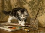 ambiguous_gender brush feral fur paintbrush paws quadruped solo tail whiskers young young_ambiguous young_feral henriette_ronner-knip public_domain domestic_cat felid feline felis mammal ancient_art oil_painting_(artwork)