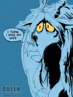 antlers dialogue hair horn long_hair male red_eyes solo text yellow_sclera espectro111222 friendship_is_magic hasbro i_think_i_miss_my_wife image_comics invincible_(image_comics) mlp_g5 my_little_pony discord_(mlp) chimera draconequus 2025 3:4 artist_name english_text meme watermark
