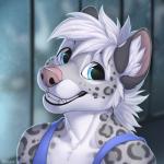 anthro black_spots blue_eyes fur grey_body grey_fur hair male markings smile solo spots spotted_body spotted_fur teeth white_hair smileeeeeee william_(terrythetazzytiger) felid mammal pantherine snow_leopard 1:1 2019 digital_media_(artwork) headshot_portrait hi_res icon portrait