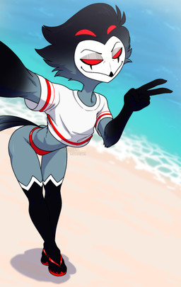 5_toes anthro beach butt clothing crop_top feet footwear male plantigrade sandals selfie shirt shoes smug smug_face solo thong toes topwear underwear zimakum hellaverse helluva_boss stolas_(helluva_boss) avian bird demon owl absurd_res hi_res