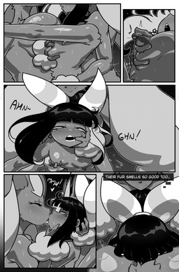anthro big_breasts biped bisexual bisexual_sandwich black_hair blush bodily_fluids breasts female group group_sex hair humanoid_on_anthro kissing male male/female nipples nude open_mouth sandwich_position sex sweat sweatdrop sweaty_breasts text threesome cuchuflin nintendo pokemon andre_(cuchuflin) animal_humanoid arachnid arachnid_humanoid arthropod arthropod_humanoid generation_4_pokemon humanoid lopunny pokemon_(species) 2026 absurd_res comic english_text hi_res monochrome