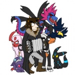 accordion alternate_color ambiguous_gender blue_eyes dark digitigrade feral group male musical_instrument pose quadruped red_eyes tail team_pose yellow_eyes vonderdevil nintendo pokemon absol avian bird eeveelution generation_2_pokemon generation_3_pokemon generation_5_pokemon houndoom human hydreigon mammal murkrow pokemon_(species) sableye shiny_pokemon umbreon 1:1