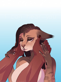 5_fingers anthro breasts brown_body brown_fur cheek_tuft claws dark_body dark_fur dreadlocks duo ear_tuft eyes_closed facial_tuft female fingers fur gradient_background hair hand_holding hand_size_difference holding_head larger_male light_body light_fur long_hair male male/female medium_breasts multicolored_body multicolored_fur nude simple_background size_difference smaller_female solo_focus tuft sosya142 citra_(sosya142) kenneth_(sosya142) felid feline lynx mammal 2019 3:4 digital_media_(artwork) hi_res