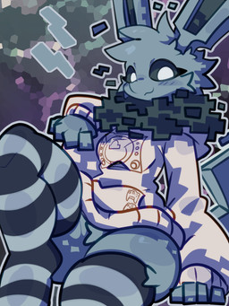 anthro clothing detailed_background female fur grey_body grey_ears grey_fur grey_hair grey_inner_ear grey_sclera grey_tail hair hoodie legwear looking_at_viewer mane pattern_clothing pattern_legwear pattern_thigh_highs solo striped_clothing striped_legwear striped_thigh_highs stripes tail thigh_highs topwear tuft white_eyes nyaswitchnya nintendo pokemon shockwave_(liquafusion) eeveelution generation_1_pokemon jolteon pokemon_(species) 2026 3:4 absurd_res hi_res