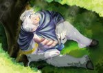 anthro armband bottomwear bulge cloak clothing detailed_bulge facial_piercing fur high-angle_view horn loincloth looking_at_viewer looking_up looking_up_at_viewer male muscular muscular_male nipples nose_piercing nose_ring piercing ring_piercing sitting smile solo under_tree white_body white_fur ariehdarek european_mythology greek_mythology minotaur_hotel mythology asterion_(minotaur_hotel) bovid bovine mammal minotaur hi_res