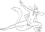 anthro dancing gesture hand_gesture humanoid_pointy_ears male movement multi_arm multi_limb raised_tail solo tail topazknight gemini_the_sergal sergal animated low_res monochrome